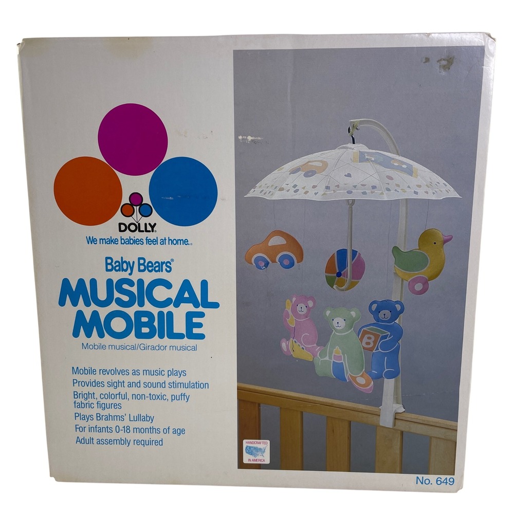 Dolly Baby Bears Musical Mobile No 649 Vintage Nursery Crib Toy Brahms Lullaby